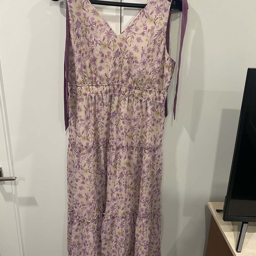 Grace Karin Purple and Cream Floral Maxi Dress